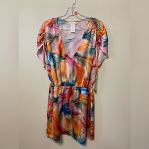 La Blanca short dress - feathered impression v neck dress w ruched shoulders